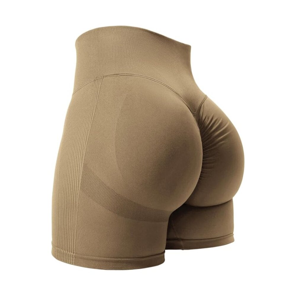 NWT Tan Seamless Booty Scrunch Shorts Yoga Gym Pilates Workout Set